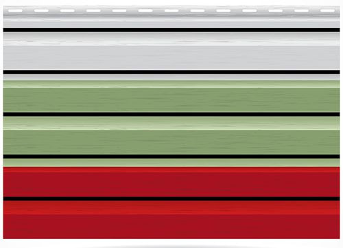 picture of house siding in multiple colors - gray, green, and red - showing the possibilities with siding.